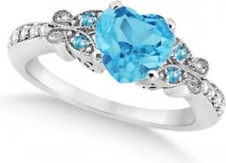 Allurez Butterfly Blue Topaz & Diamond Heart Engagement Ring 14K W Gold 1.73ct