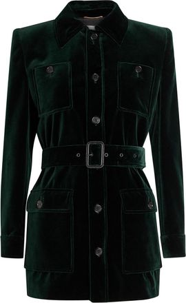 Saint Laurent Belted Velvet Jacket - Green Other - 38 (UK10 / S)