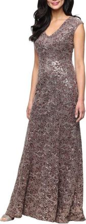 Alex Evenings Sequin Corded Lace Trumpet Gown in Mocha at Nordstrom, Size 10