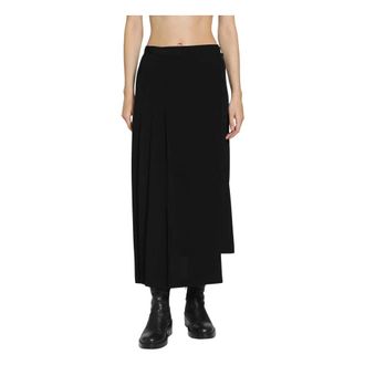 Yohji Yamamoto Rokken, Dames, Zwart, S, Polyester, R Pleats Wrap Skirt
