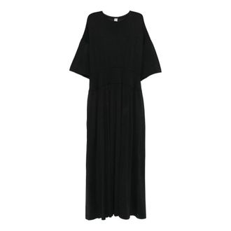 Toteme Jurk met korte mouwen en plooien- midi-lengte - Dames - Casual kleedjes - Zwart - S - Kleedjes