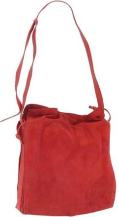 Loewe Pre-owned Bucket Bags, female, Red, Size: ONE SIZE Pre-owned Suede Shoulder Bag