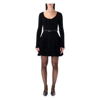 Self Portrait Kleedjes, Dames, Zwart, S, Leer, Chenille Knit Dress