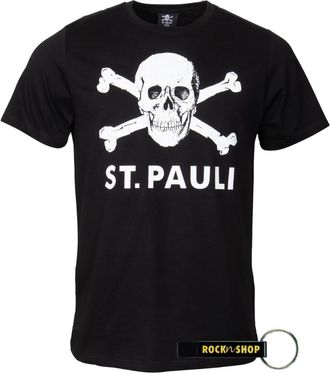 FC St. Pauli Skull Mens T-Shirt FCSP Fan Item + RocknShop Bottle Opener, black, XXXX-Large