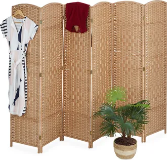 Relaxdays Relaxdays - Biombo, 6 Paneles, Separador Ambientes Plegable, 170x241 Cm, Interior, Madera, Cuerda Papel, Parab&aacute;n, Natural