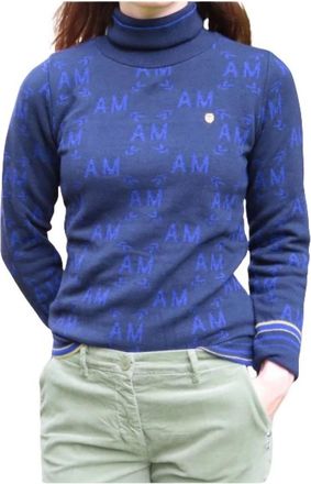 Aeronautica Gevlochten Rolkraagtrui met Print - Dames - Coltruien - Blauw - S - Truien & Vesten