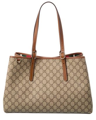 Gucci Gg Emblem Medium Gg Supreme Canvas & Leather Tote