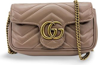 Gucci Gg Marmont Flap Matelasse Leather Beige Leather Handbag (Pre-Owned)