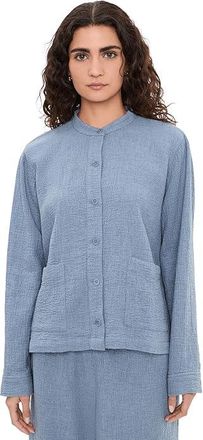 Eileen Fisher Organic Cotton Doubleweave Mandarin Collar Jacket Womens Jacket Haze : XS, Cotton/Elastane