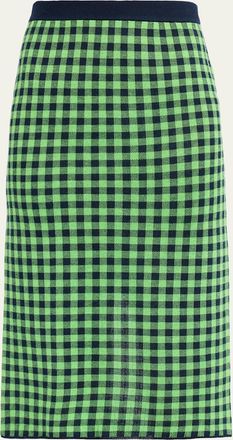 Guest In Residence Gingham Silk-Linen Midi Skirt
