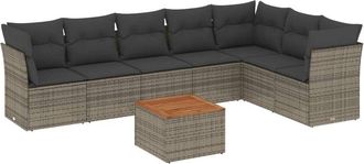 vidaXL Vidaxl - Set De Sof&aacute;s De Jard&iacute;n 8 Pzas Y Cojines Rat&aacute;n Sint&eacute;tico Gris