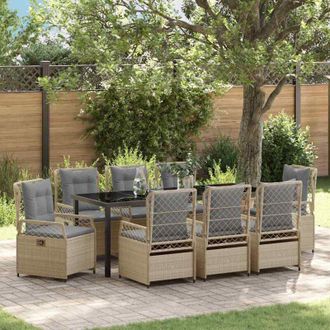 vidaXL Conjunto De Comedor De Jard&iacute;n 9 Pcs Beige Y Gris Claro Vidaxl