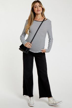 Pinkblush Wide Leg Raw Hem Maternity Jeans in Black at Nordstrom, Size 28 X 29