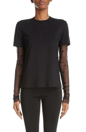 Givenchy 4G Tulle Sleeve Cotton T-Shirt in Black at Nordstrom, Size Medium
