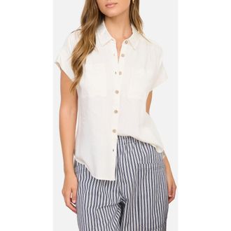 Blu Pepper Solid Short Sleeve Button-Up Shirt in Oatmeal at Nordstrom Rack, Size Medium
