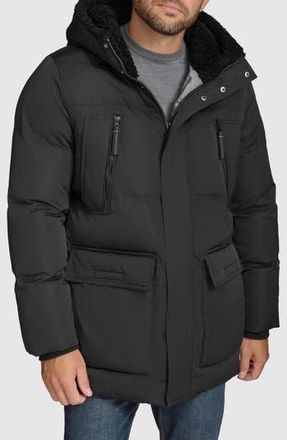 Andrew Marc Essential Water Resistant Faux Shearling Lined Down & Feather Insulated Puffer Parka in Black at Nordstrom Rack, Size Large