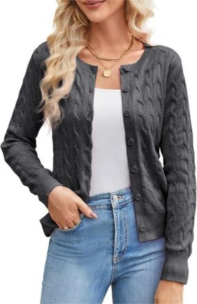 Grace Karin Womens Lightweight Cardigan Button Down Knitwear Sweater Tops Long Sleeve Cable Knit Shrugs Medium Grey XXL