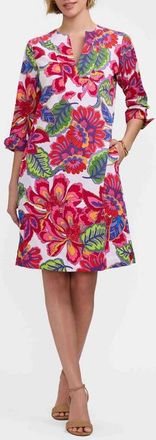 Foxcroft Vena Paradise Blooms Print Cotton Shift Dress in Pink/Multi at Nordstrom, Size X-Large