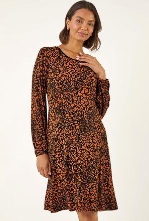 Roman Abstract Print Gathered Stretch Dress