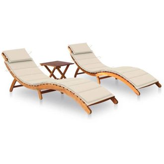 vidaXL Lettini Prendisole 2 pz con Tavolo e Cuscini in Legno dAcacia vidaXL