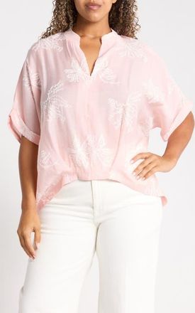Rain + Rose Embroidered Shirt in Pink at Nordstrom, Size 2X