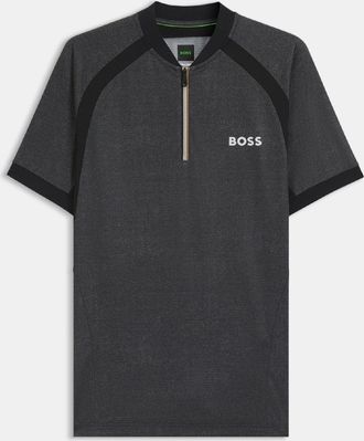 HUGO BOSS Herenpolo van Boss PL_TOC Matchball met ritssluiting en mesh-details in zwart