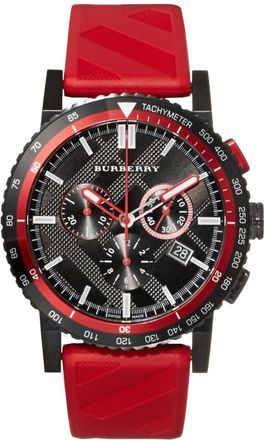 Burberry Mens BU9805 Mens Chronograph Watch 42mm Red Strap Stainless Steel - One Size