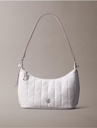 Calvin Klein Womens Quilted Emblem Small Shoulder Bag - Purple
