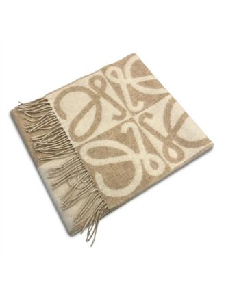 Loewe anagram-pattern fringed scarf - Neutrals