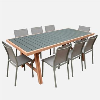 Sweeek Mesa De Jard&iacute;n De Madera De Acacia Y Aluminio Con 8 Sillas