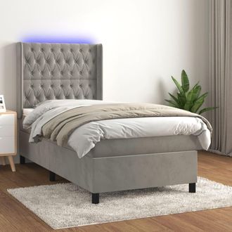 vidaXL Vidaxl - Cama Box Spring Colch&oacute;n Y Led Terciopelo Gris Claro 90x190 Cm