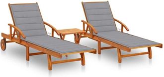 vidaXL Vidaxl - Tumbonas Con Mesa Y Cojines 2 Uds Madera Maciza De Acacia