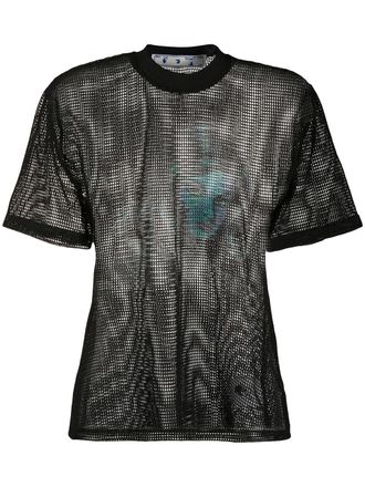 Off-white printed net top - women - Cotton/Polyamide/Spandex/Elastane/Viscose - 38 - Black