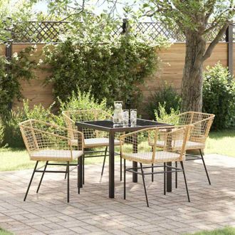 vidaXL Conjunto De Comedor De Jard&iacute;n 5 Pcs Marr&oacute;n Rat&aacute;n Sint&eacute;tico Vidaxl