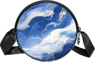 Generic Circle Crossbody Bag for Women, Flowing Ripples Small Sling Bag Daypack with Zipper Adjustable Shoulder Straps Casual Ladies Girls Round Purse