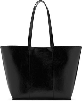 Mango Large Leather Shopper Bag in Black at Nordstrom