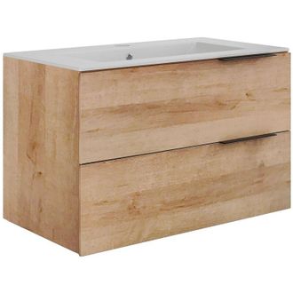 Vente-Unique Mobile bagno sospeso con lavabo da incasso - Legno chiaro naturale - 80 cm - NISAYA