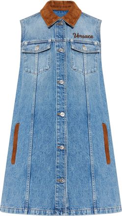 Versace Light Denim/Marrone Cotton Denim Sleeveless Dress