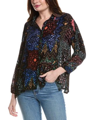 Johnny Was Petite Audrey Burnout Velvet Silk-Blend Tunic