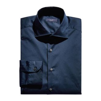 Fay Cam Popeline Stre Collo Francese Blu Overhemd - Heren - Zakelijke Overhemden - Blauw - S - Overhemden