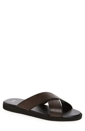 BOSS Darrel Crisscross Slide Sandal in Dark Brown at Nordstrom, Size 10Us