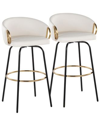 LumiSource LumiSource Set of 2 Claire 30in Contemporary/Glam Fixed-Height Swivel Bar Stools with Footrest