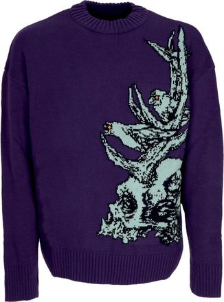 Dolly Noire Skull Jacquard Sweater Paars Stof - Heren - Ronde hals truien - Paars - S - Truien & Vesten