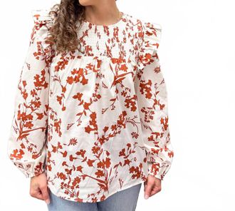 Sugarlips Floral Ruffle Blouse In Ivory