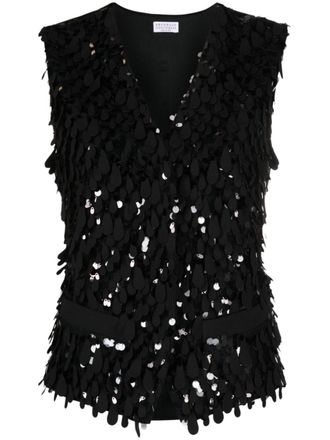 Brunello Cucinelli Gilet con paillettes - Nero