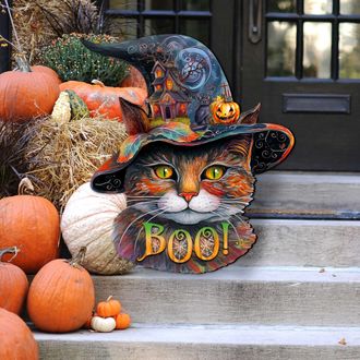 G.Debrekht Halloween Cat in a Hat Holiday Door Decor by G. DeBrekht