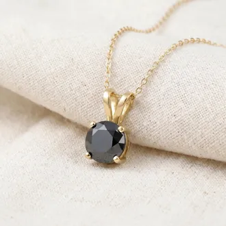 Pompeii3 1 Ct Black Diamond Solitaire Pendant Necklace 14k Yellow Gold