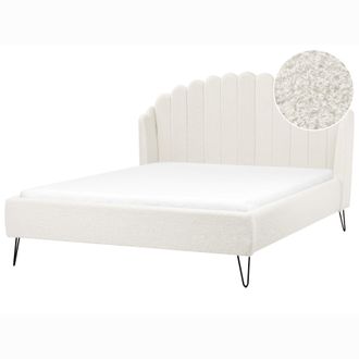 Beliani Cama Con Somier De Boucl&eacute; Patas De Metal 160 X 200 Cm Cabecero Blanco Crema Ambillou