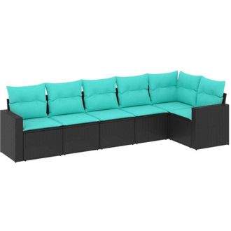 vidaXL Set De Sof&aacute;s De Jard&iacute;n 6 Pzas Con Cojines Rat&aacute;n Sint&eacute;tico Negro Vidaxl