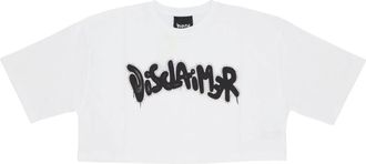 Disclaimer Logo Strass Crop Tee White - Dames - T-shirts - Wit - L - Katoen - Tops